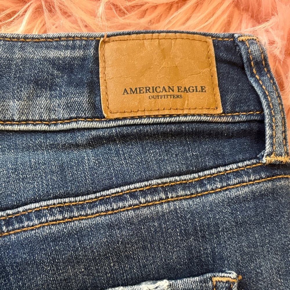 American Eagle Outfitters Hi-Rise Slim Flare Distressed Blue Jeans, Size 6 - Picture 14 of 14
